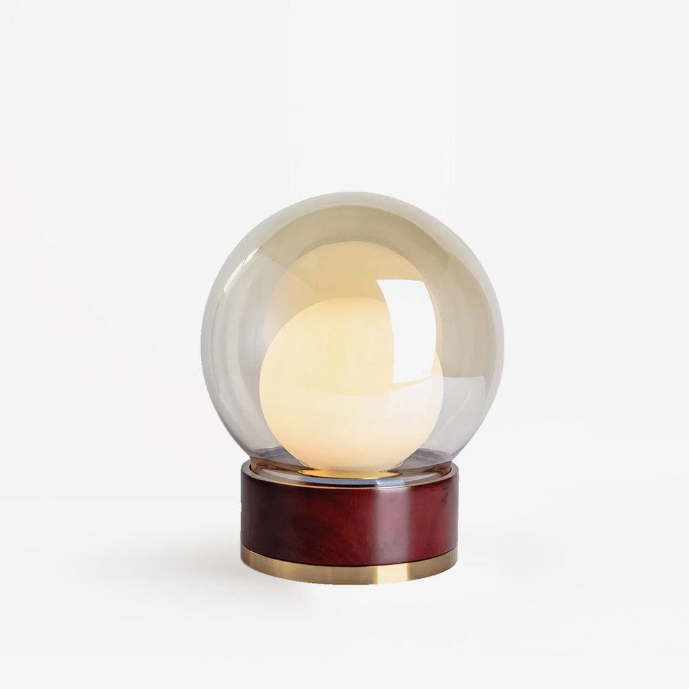 Rigel Contemporary Wood and Metal Table Lamp with Amber Glass Shade for Bedroom