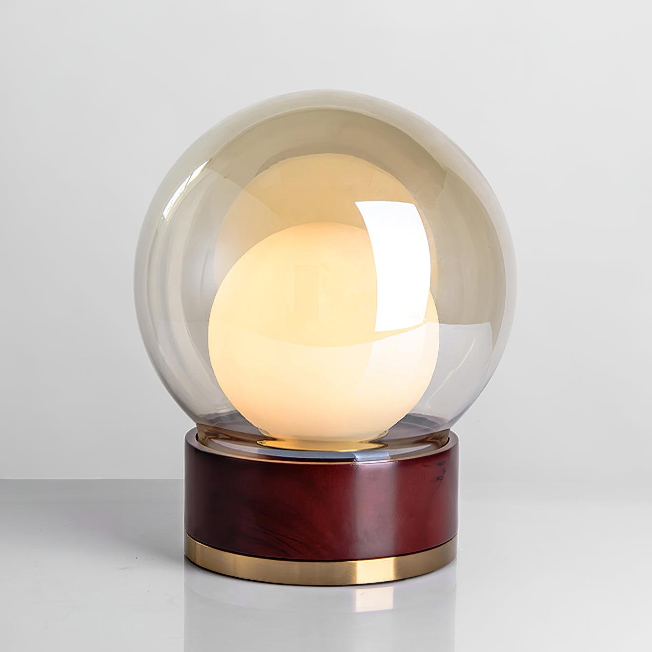 Rigel Contemporary Wood and Metal Table Lamp with Amber Glass Shade for Bedroom