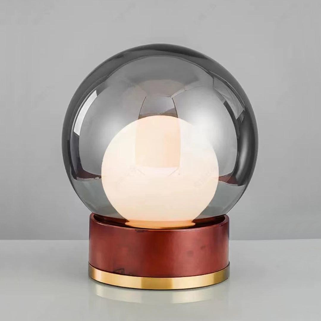 Rigel Contemporary Wood and Metal Table Lamp with Amber Glass Shade for Bedroom