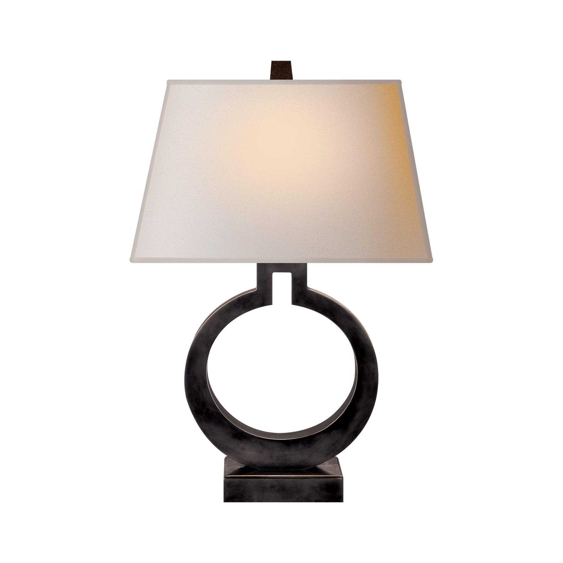 Modern Ring Silhouette Table Lamp with Fabric Shade for Bedside or Living Room