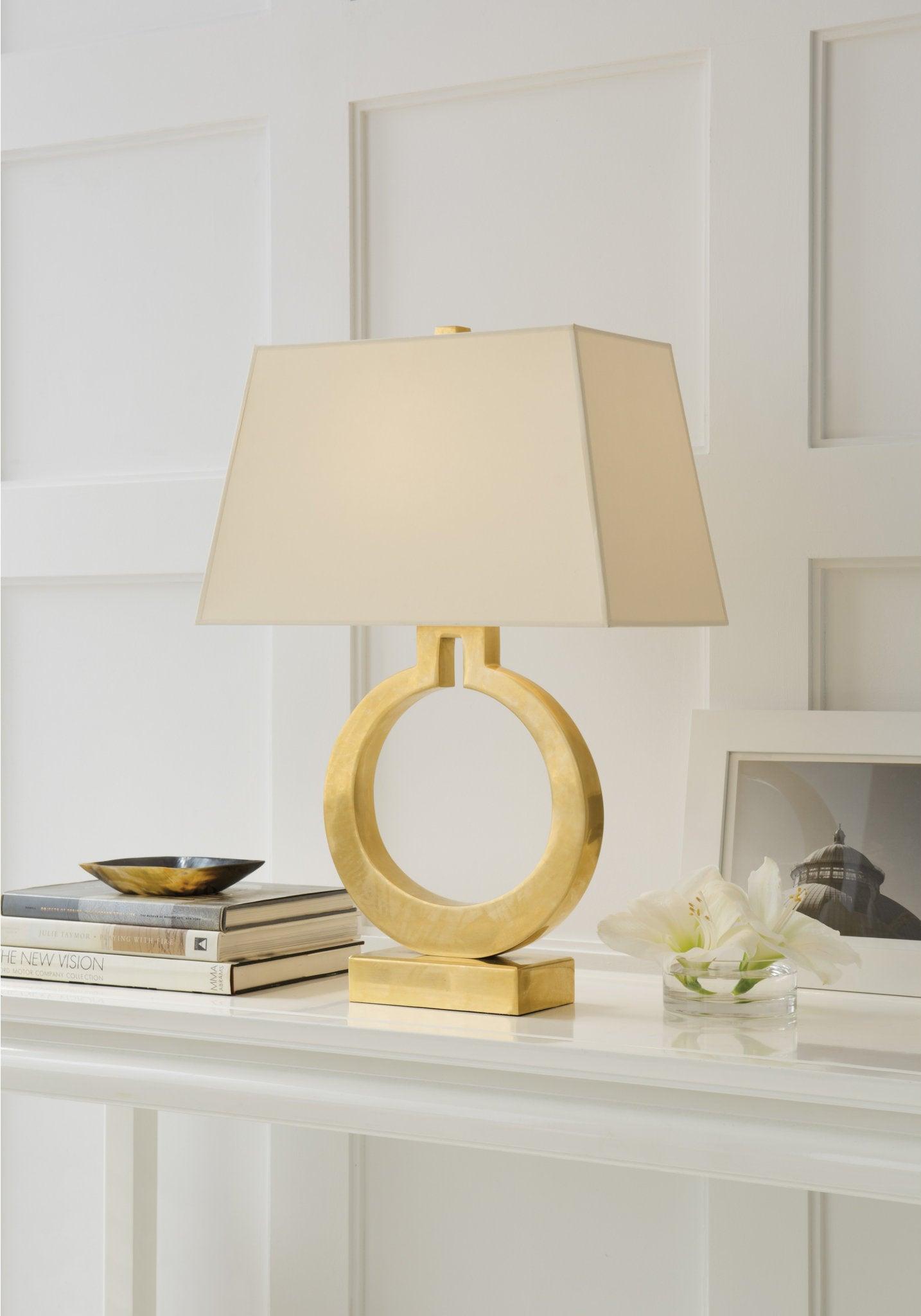 Modern Ring Silhouette Table Lamp with Fabric Shade for Bedside or Living Room