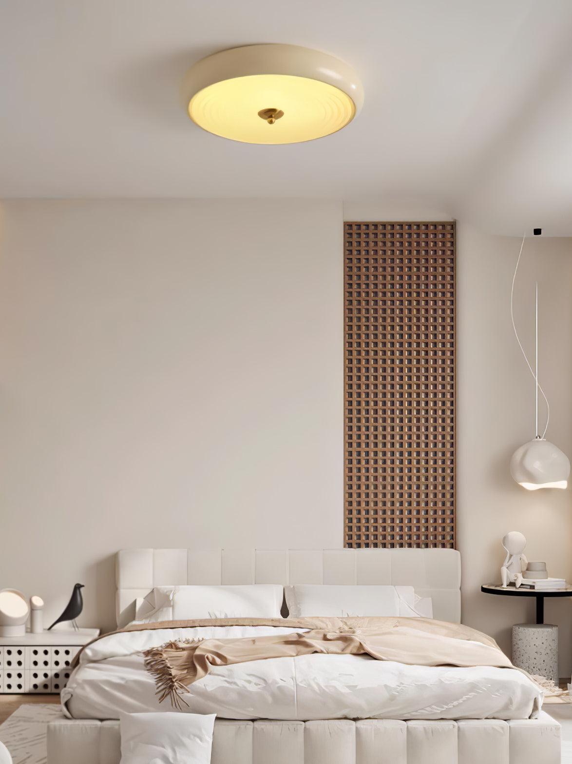 Modern Ripple Glass Flush Mount Ceiling Light Cream Textured Shade Overhead Fixture
