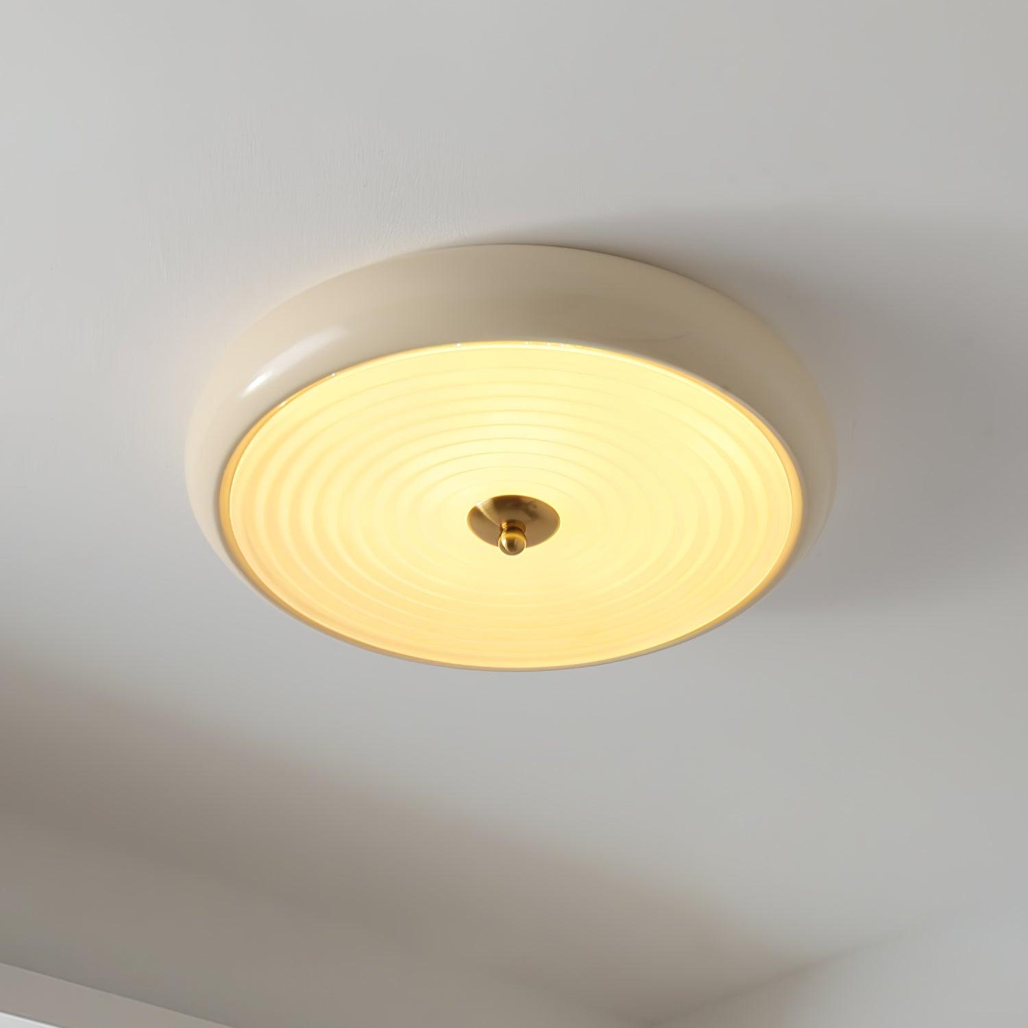 Modern Ripple Glass Flush Mount Ceiling Light Cream Textured Shade Overhead Fixture