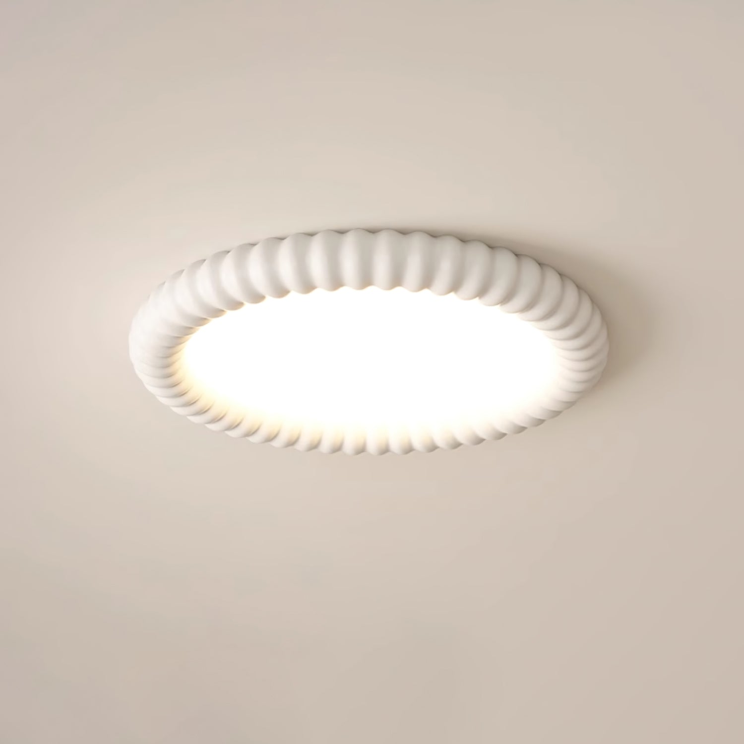 Ripple Ribbed Halo LED Ceiling Light Modern Textured Resin Flush Mount Fixture