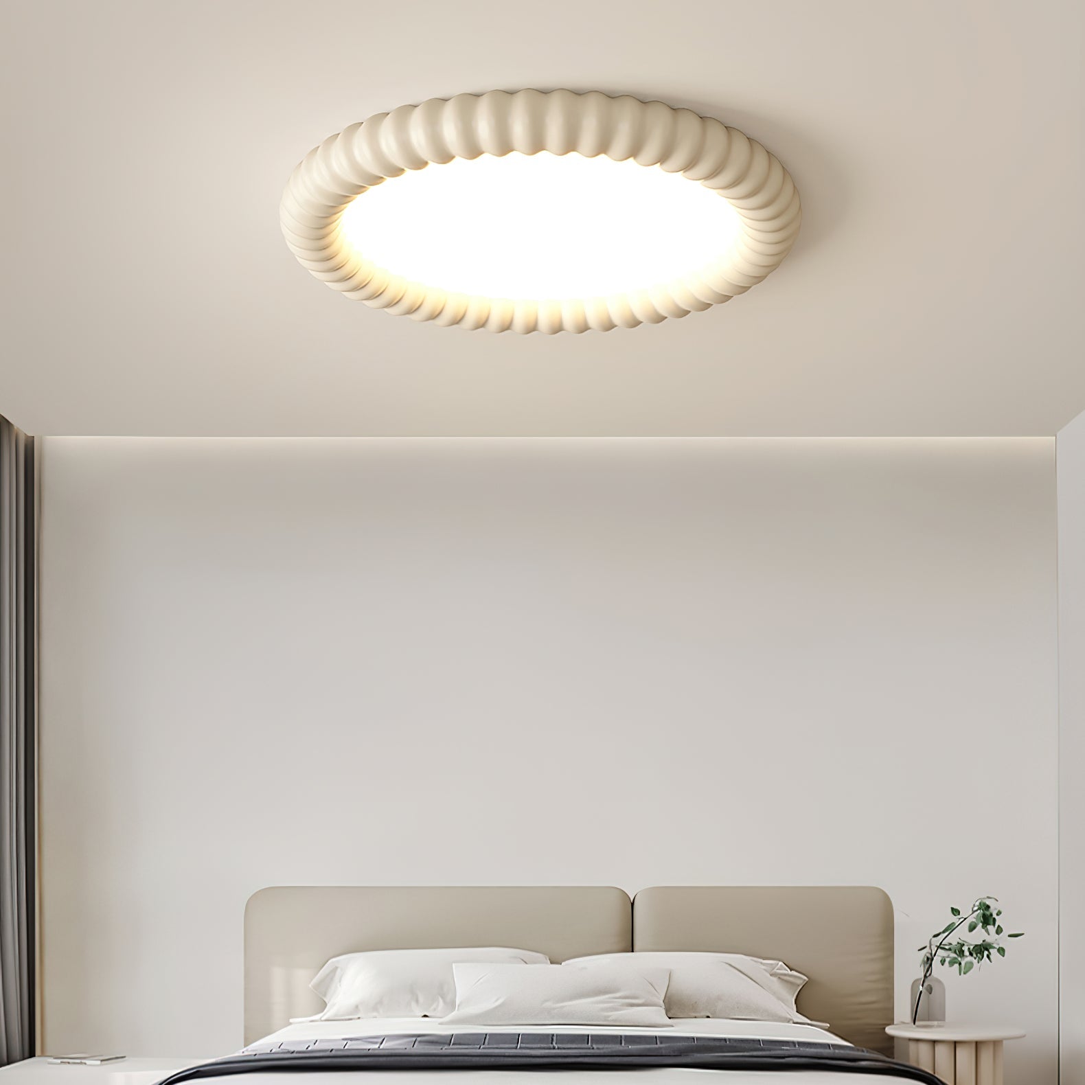 Ripple Ribbed Halo LED Ceiling Light Modern Textured Resin Flush Mount Fixture