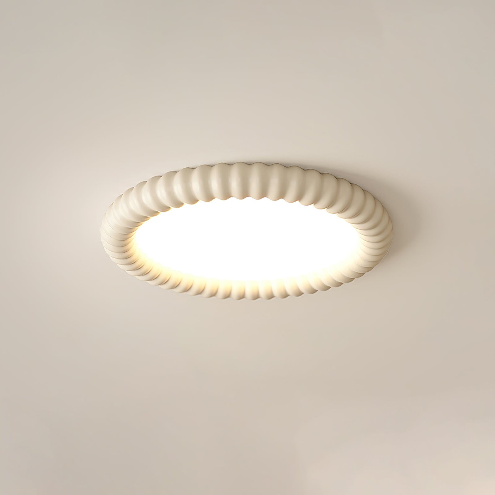 Ripple Ribbed Halo LED Ceiling Light Modern Textured Resin Flush Mount Fixture