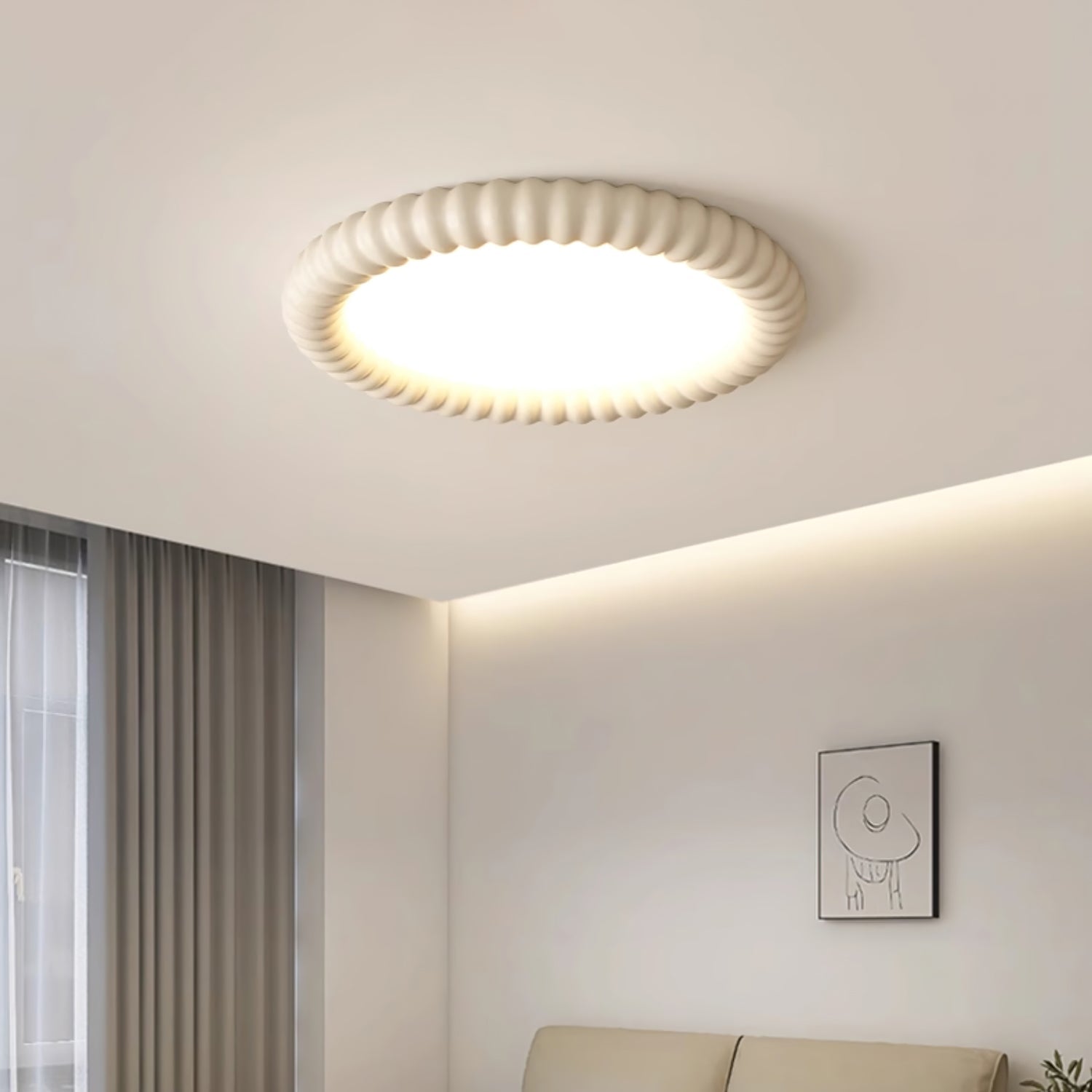Ripple Ribbed Halo LED Ceiling Light Modern Textured Resin Flush Mount Fixture
