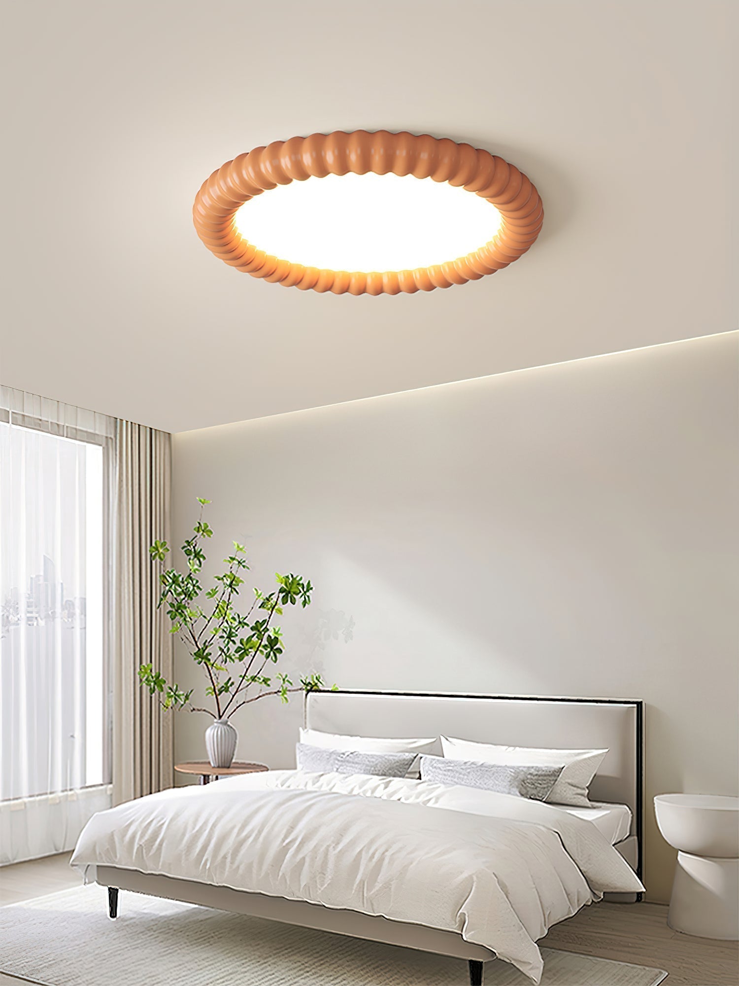 Ripple Ribbed Halo LED Ceiling Light Modern Textured Resin Flush Mount Fixture