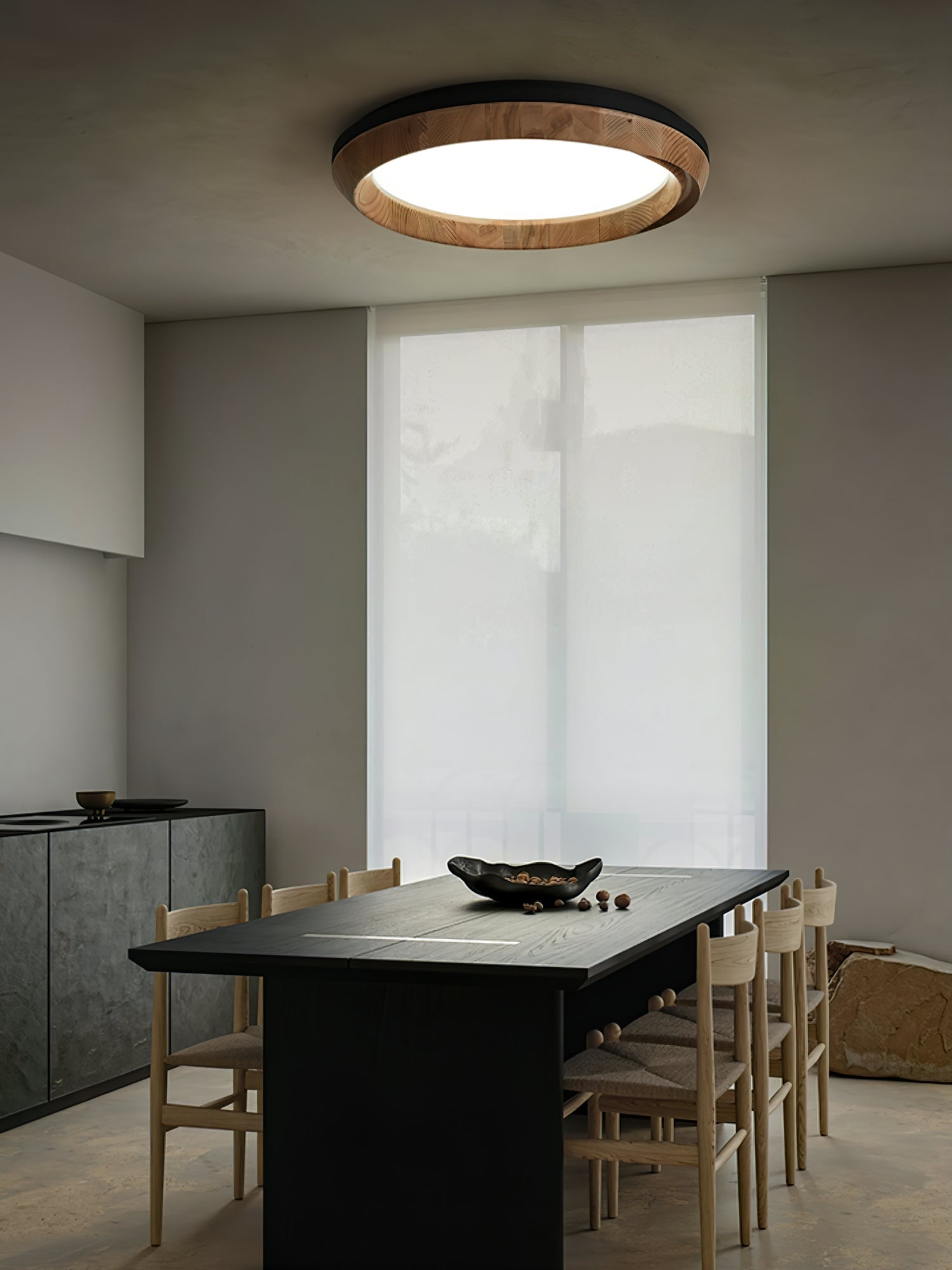 Modern Ripple Wood Integrated LED Ceiling Light Circular Flush Mount Fixture