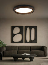Modern Ripple Wood Integrated LED Ceiling Light Circular Flush Mount Fixture