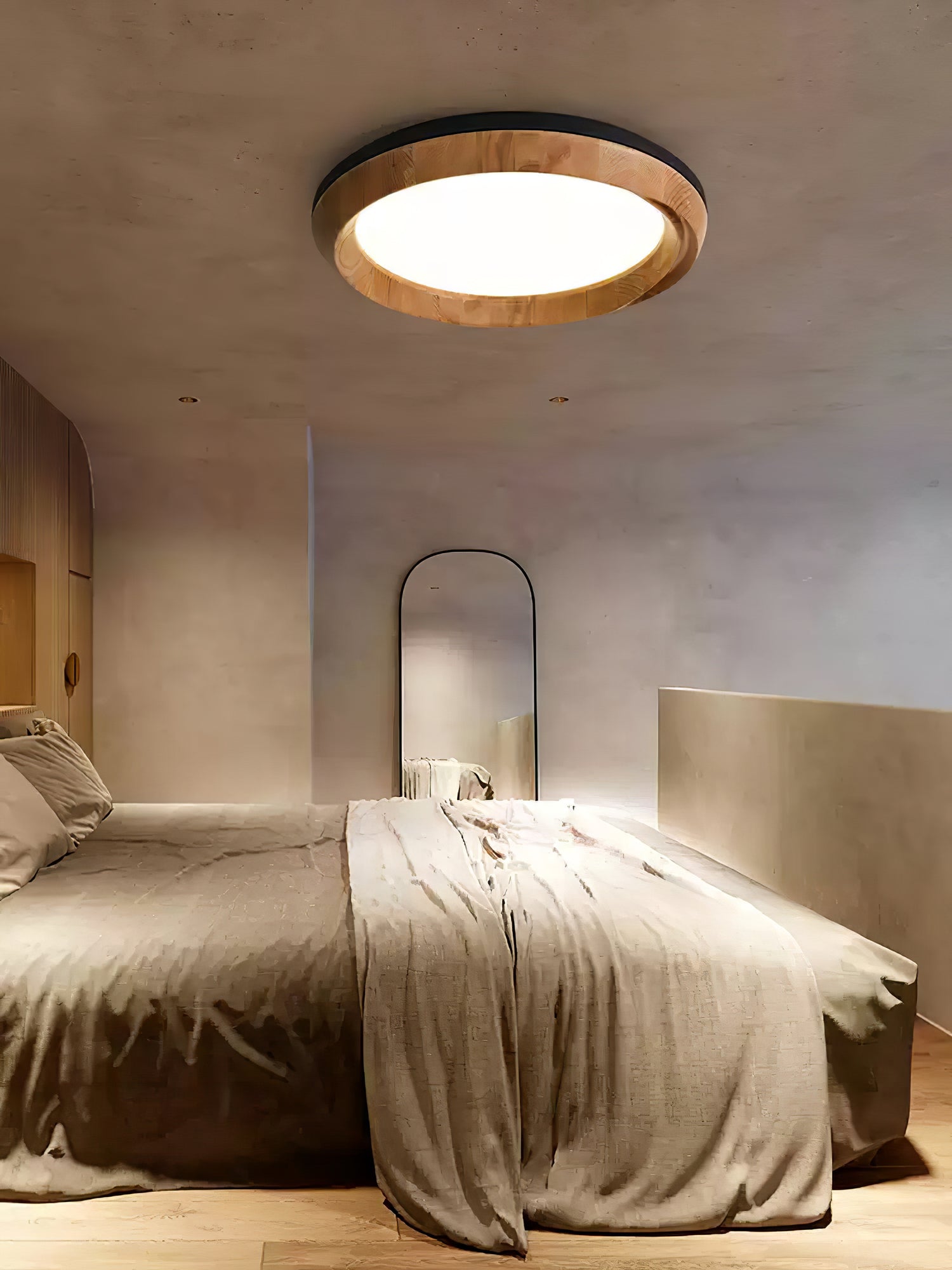 Modern Ripple Wood Integrated LED Ceiling Light Circular Flush Mount Fixture