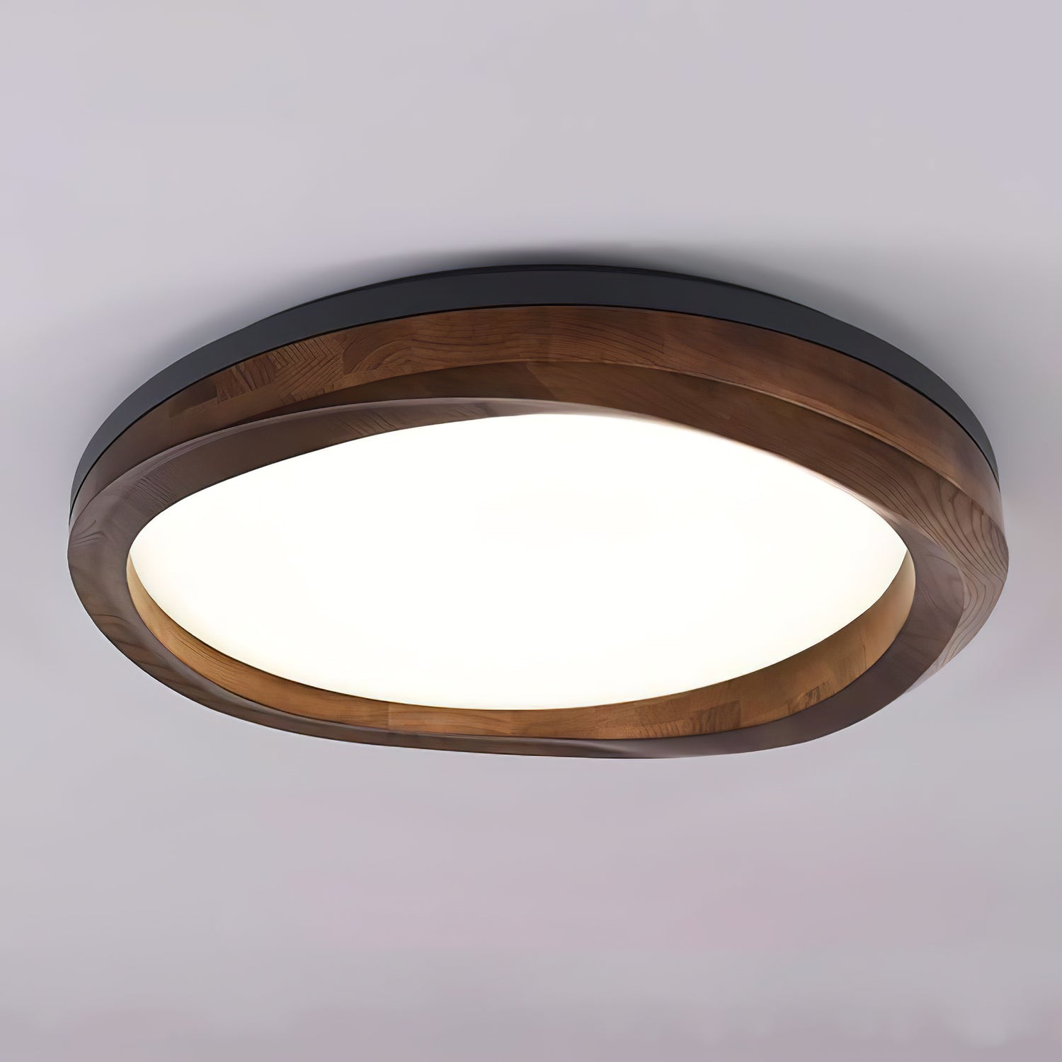 Modern Ripple Wood Integrated LED Ceiling Light Circular Flush Mount Fixture