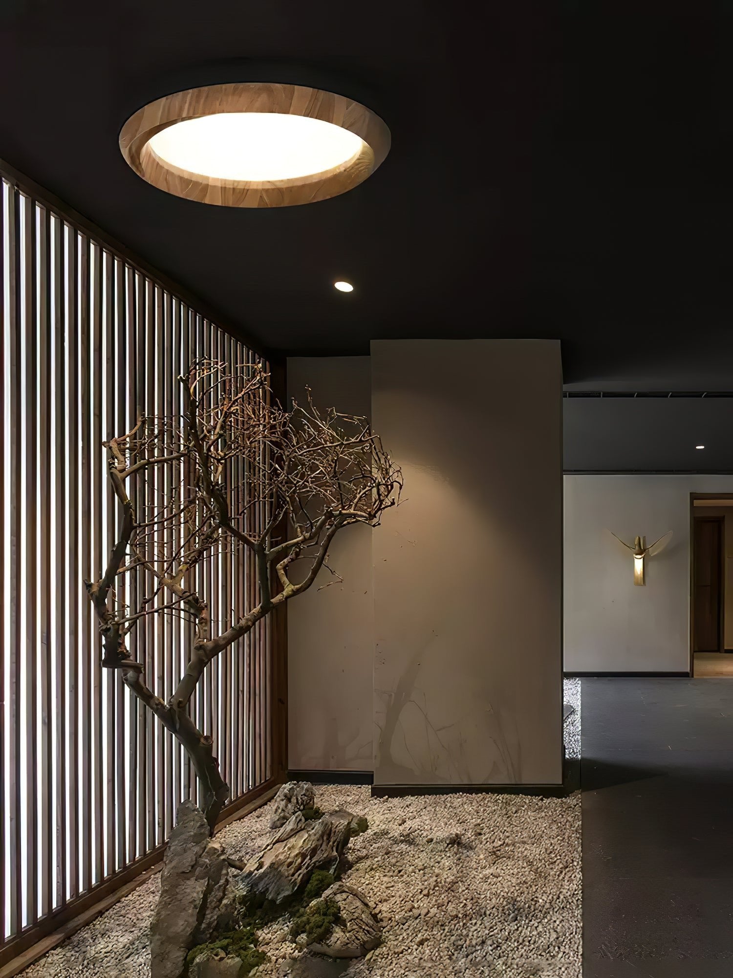 Modern Ripple Wood Integrated LED Ceiling Light Circular Flush Mount Fixture