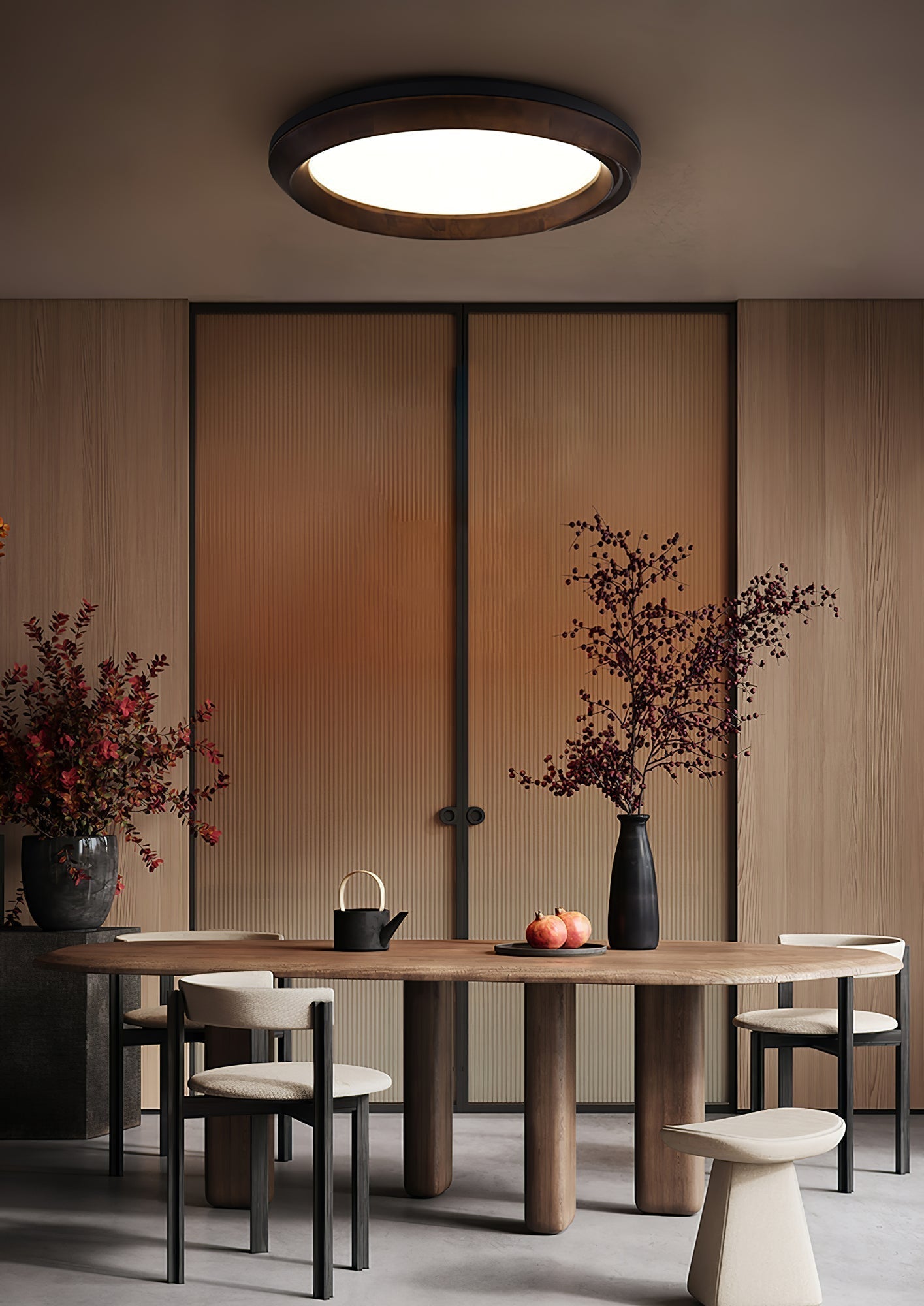 Modern Ripple Wood Integrated LED Ceiling Light Circular Flush Mount Fixture