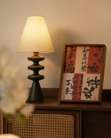 Ripple Wood Accent Table Lamp with Fabric Shade and Sculpted Base for Home Decor