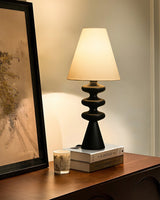 Ripple Wood Accent Table Lamp with Fabric Shade and Sculpted Base for Home Decor