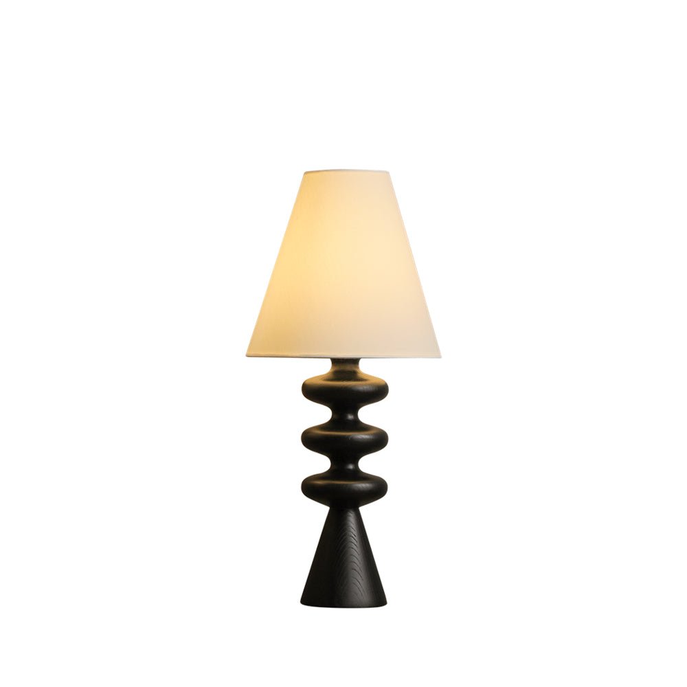 Ripple Wood Accent Table Lamp with Fabric Shade and Sculpted Base for Home Decor