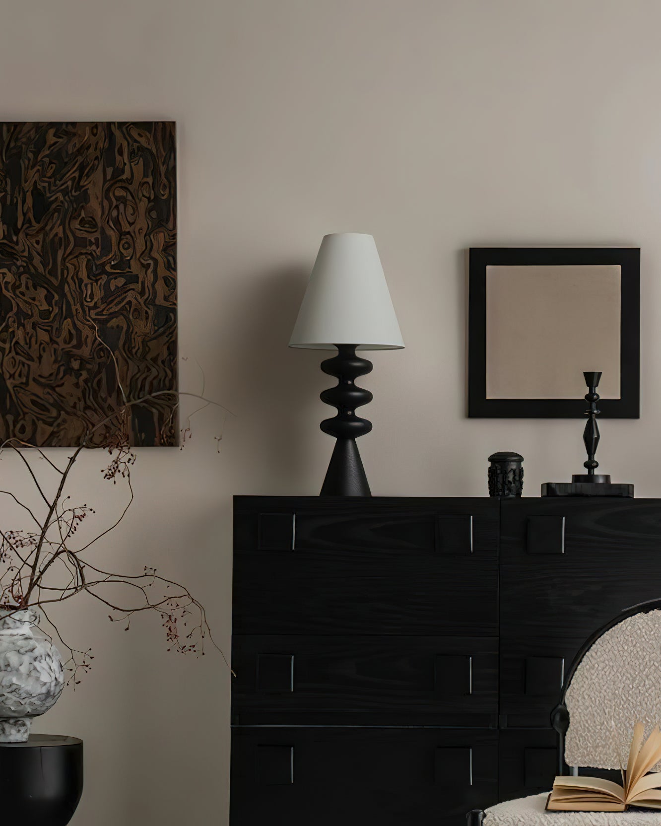 Ripple Wood Accent Table Lamp with Fabric Shade and Sculpted Base for Home Decor