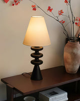 Ripple Wood Accent Table Lamp with Fabric Shade and Sculpted Base for Home Decor