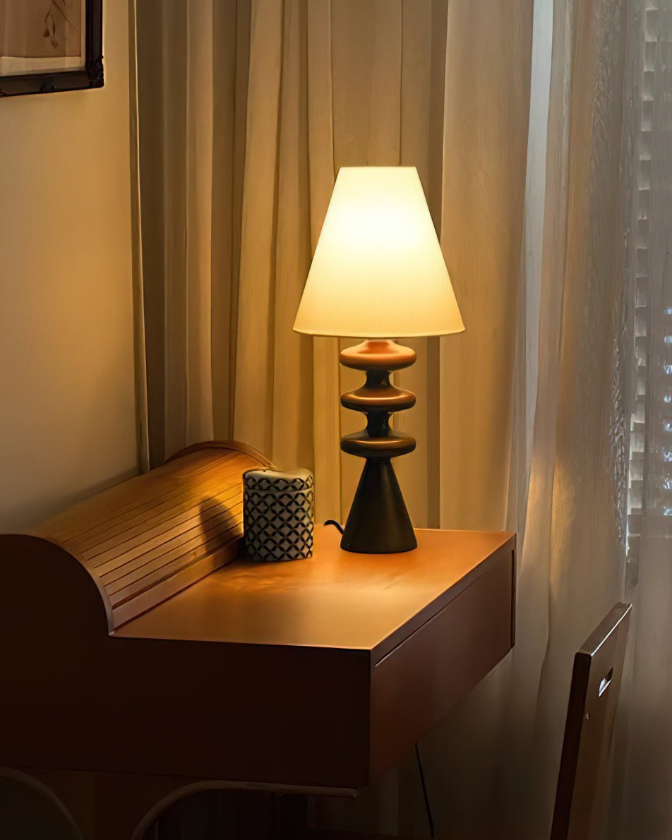 Ripple Wood Accent Table Lamp with Fabric Shade and Sculpted Base for Home Decor
