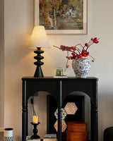Ripple Wood Accent Table Lamp with Fabric Shade and Sculpted Base for Home Decor