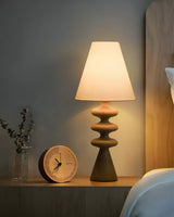 Ripple Wood Accent Table Lamp with Fabric Shade and Sculpted Base for Home Decor