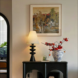 Ripple Wood Accent Table Lamp with Fabric Shade and Sculpted Base for Home Decor