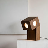 Portable Teak Totem Geometric Table Lamp with Warm LED Ambient Lighting for Modern Home Decor