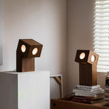 Portable Teak Totem Geometric Table Lamp with Warm LED Ambient Lighting for Modern Home Decor