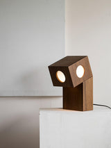 Portable Teak Totem Geometric Table Lamp with Warm LED Ambient Lighting for Modern Home Decor