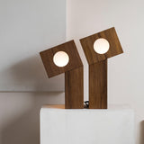 Portable Teak Totem Geometric Table Lamp with Warm LED Ambient Lighting for Modern Home Decor