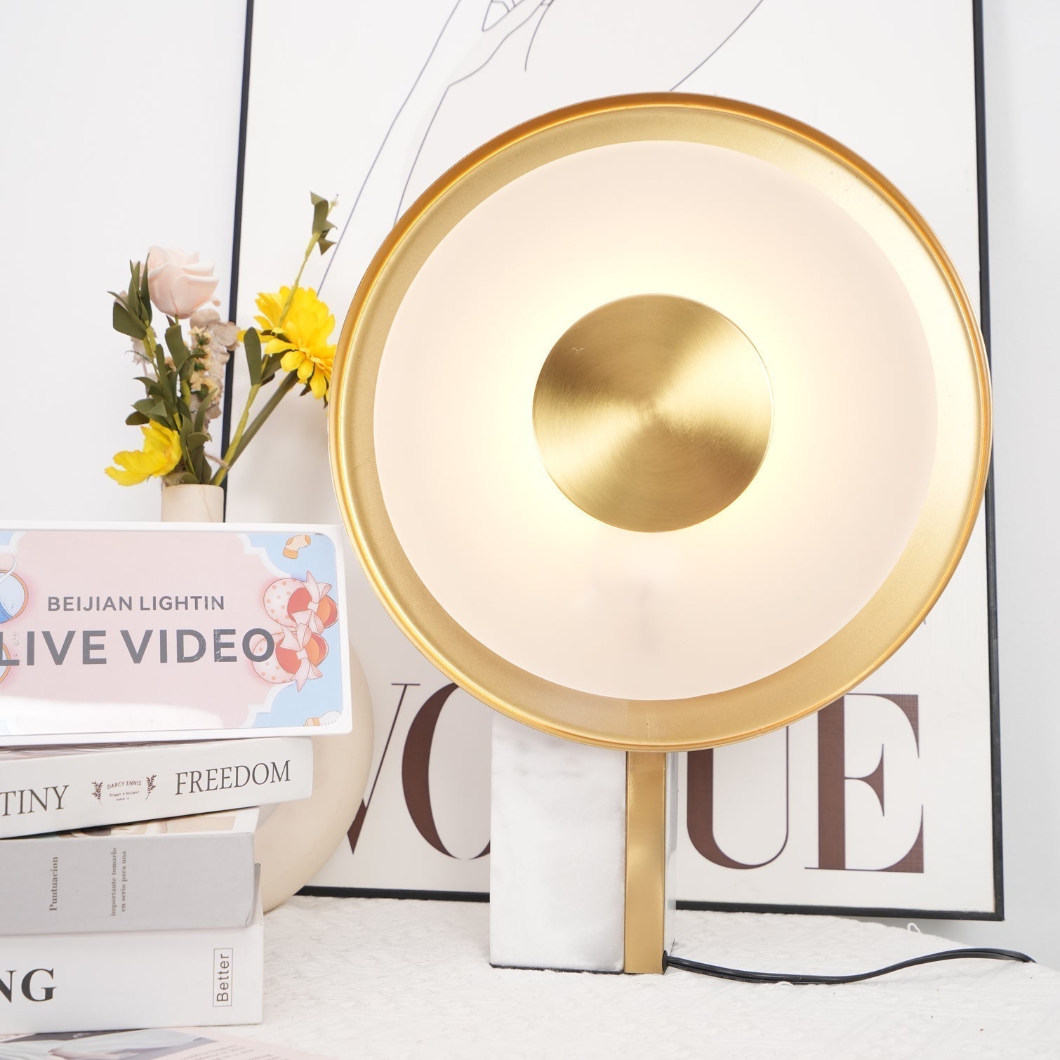 Modern Marble and Gold LED Table Lamp Luxury Desk Light for Bedroom and Living Room
