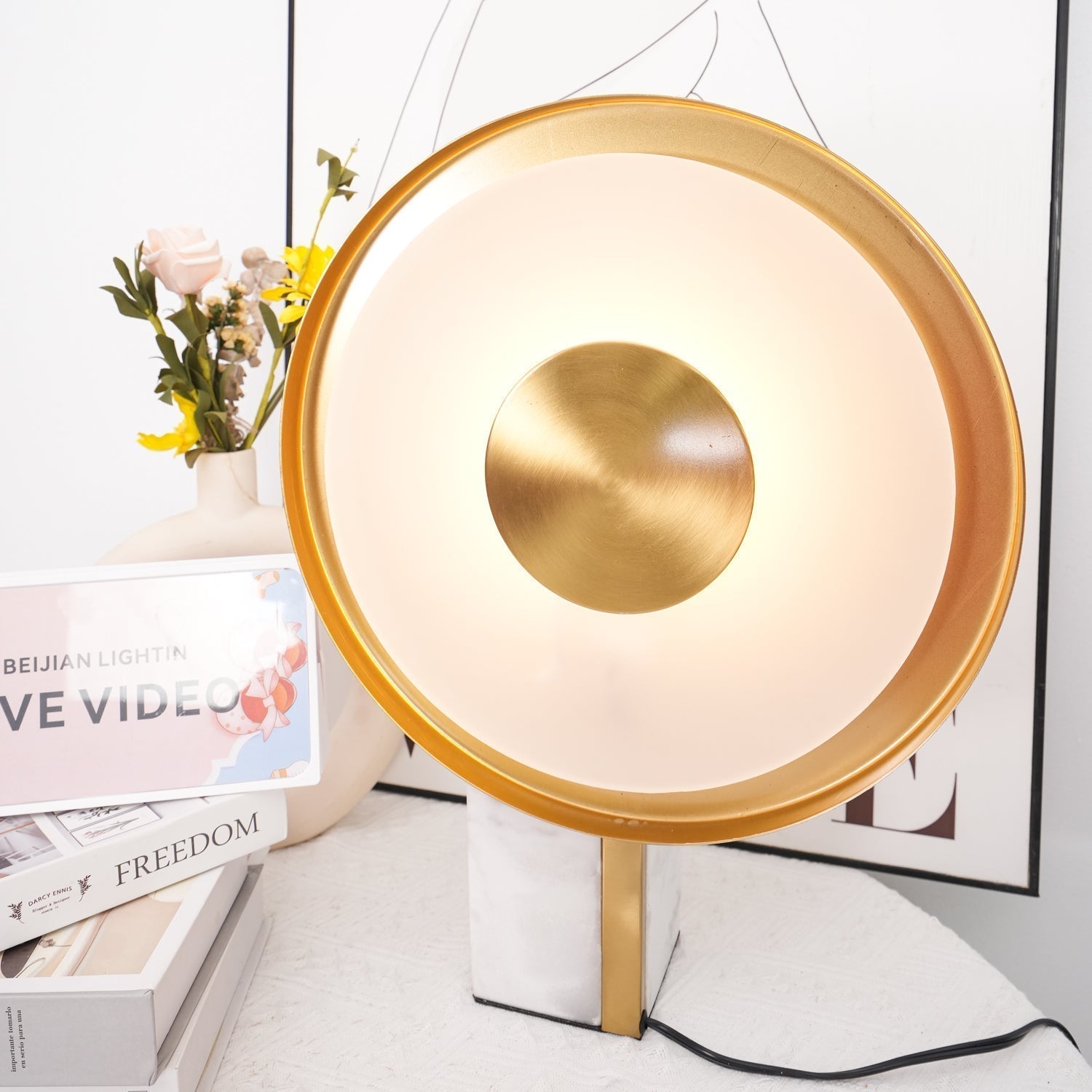 Modern Marble and Gold LED Table Lamp Luxury Desk Light for Bedroom and Living Room