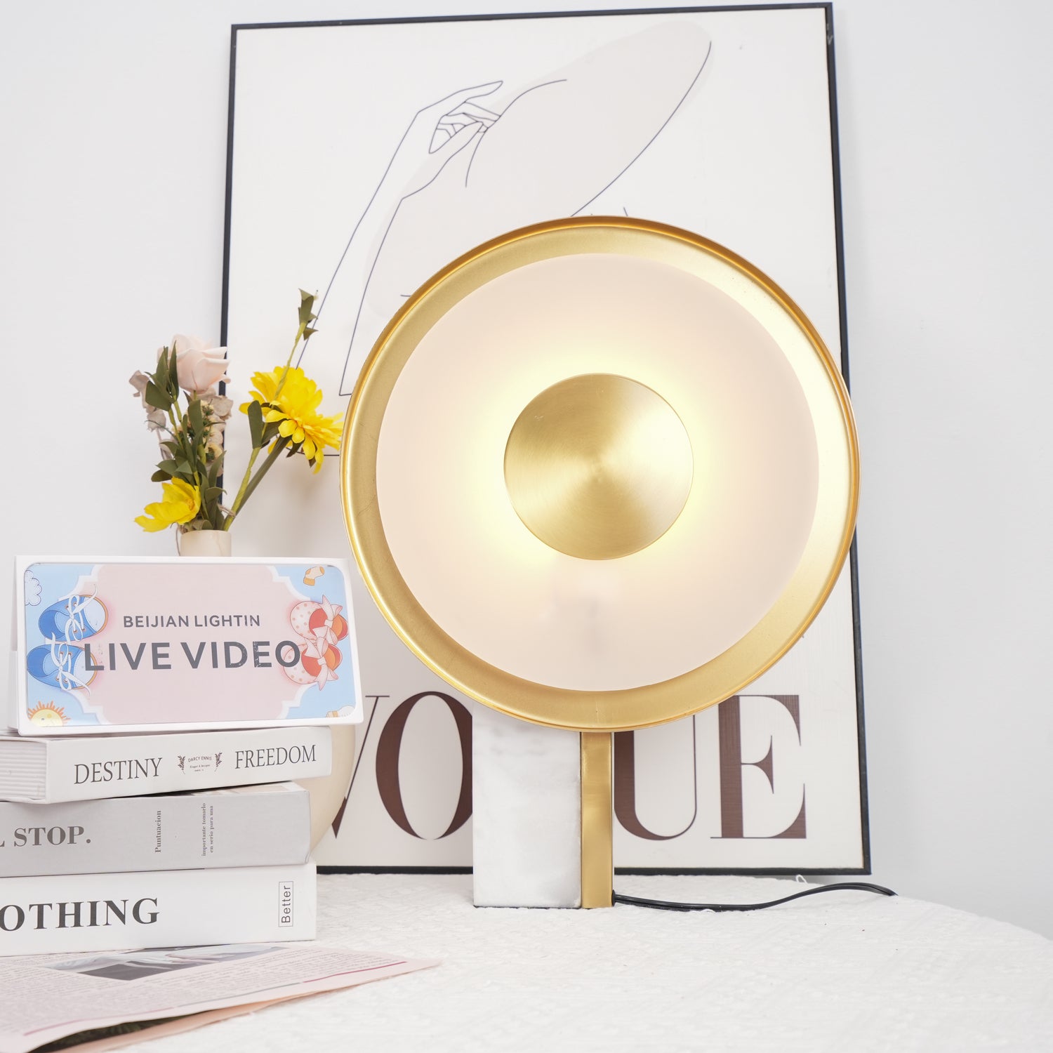Modern Marble and Gold LED Table Lamp Luxury Desk Light for Bedroom and Living Room