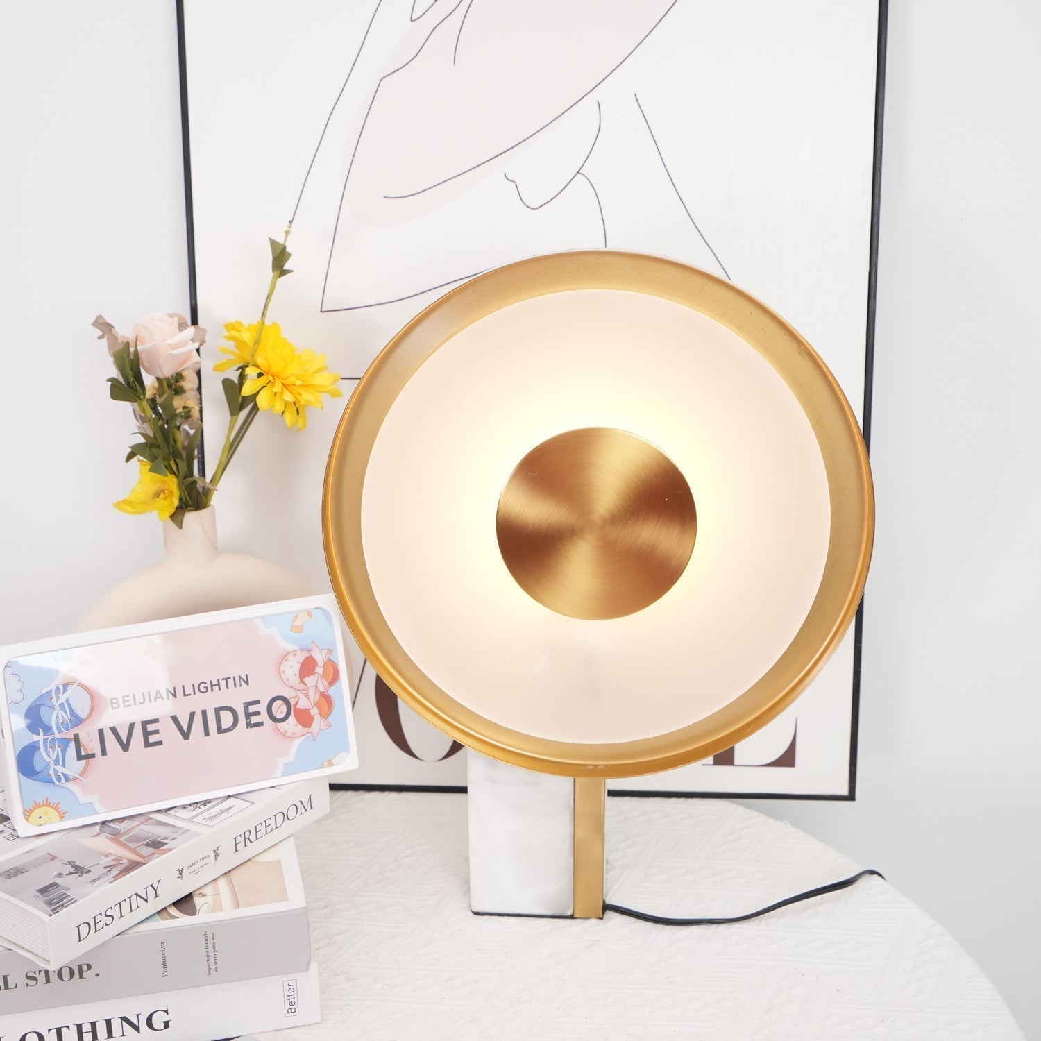 Modern Marble and Gold LED Table Lamp Luxury Desk Light for Bedroom and Living Room