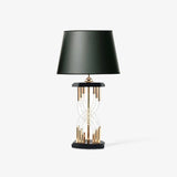 Modern Hourglass Glass Tube Table Lamp with Black Fabric Shade and Gold Metal Base