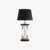 Modern Hourglass Glass Tube Table Lamp with Black Fabric Shade and Gold Metal Base