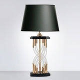 Modern Hourglass Glass Tube Table Lamp with Black Fabric Shade and Gold Metal Base