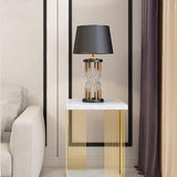 Modern Hourglass Glass Tube Table Lamp with Black Fabric Shade and Gold Metal Base