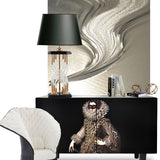 Modern Hourglass Glass Tube Table Lamp with Black Fabric Shade and Gold Metal Base