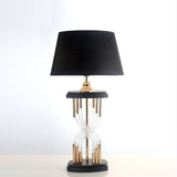 Modern Hourglass Glass Tube Table Lamp with Black Fabric Shade and Gold Metal Base