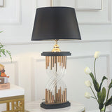 Modern Hourglass Glass Tube Table Lamp with Black Fabric Shade and Gold Metal Base