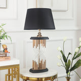 Modern Hourglass Glass Tube Table Lamp with Black Fabric Shade and Gold Metal Base