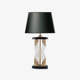Modern Hourglass Glass Tube Table Lamp with Black Fabric Shade and Gold Metal Base