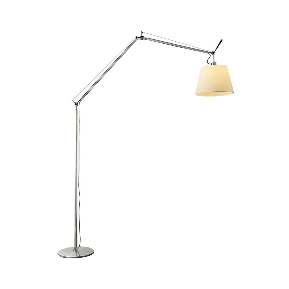 Rocker Adjustable Modern Floor Lamp with Chrome Body and White Fabric Drum Shade