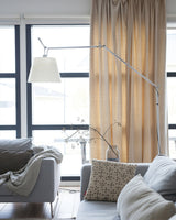 Rocker Adjustable Modern Floor Lamp with Chrome Body and White Fabric Drum Shade