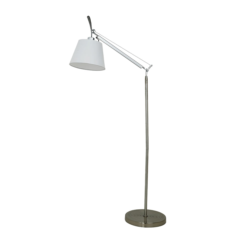 Rocker Adjustable Modern Floor Lamp with Chrome Body and White Fabric Drum Shade
