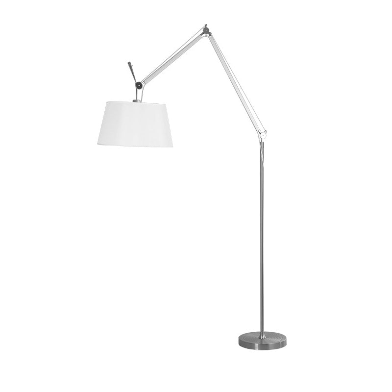 Rocker Adjustable Modern Floor Lamp with Chrome Body and White Fabric Drum Shade