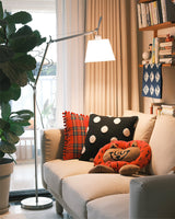 Rocker Adjustable Modern Floor Lamp with Chrome Body and White Fabric Drum Shade