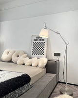 Rocker Adjustable Modern Floor Lamp with Chrome Body and White Fabric Drum Shade